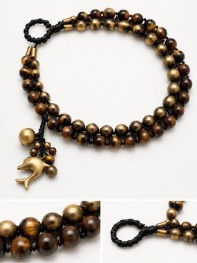 Dolphin Charm Beaded Bracelet Brown Bronze Boho Coastal Nature Jewelry